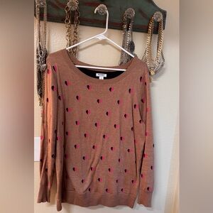 Old Navy Brown and Pink Crew Neck Sweater with Polka Dots